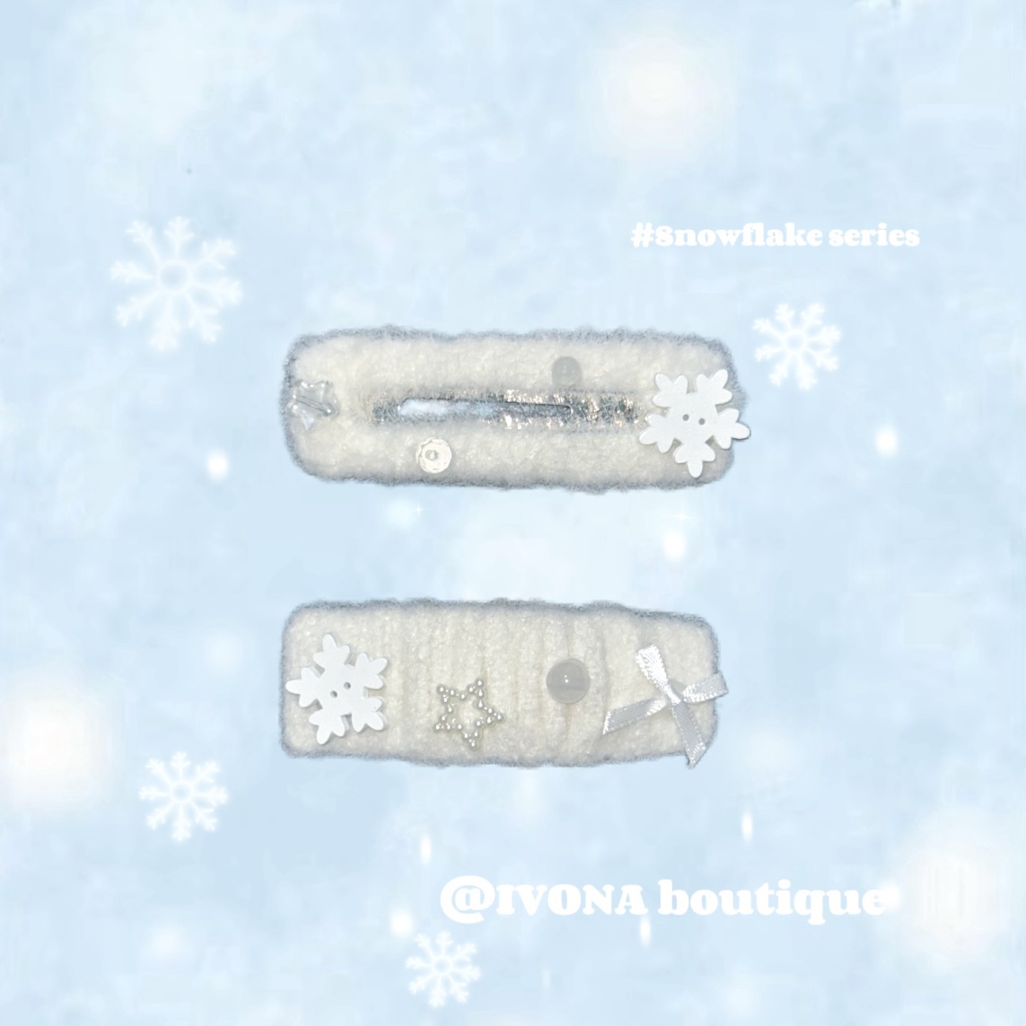 IVONA【星星雪花】原创手作diy可爱少女冬日闪光雪花毛绒边夹发夹