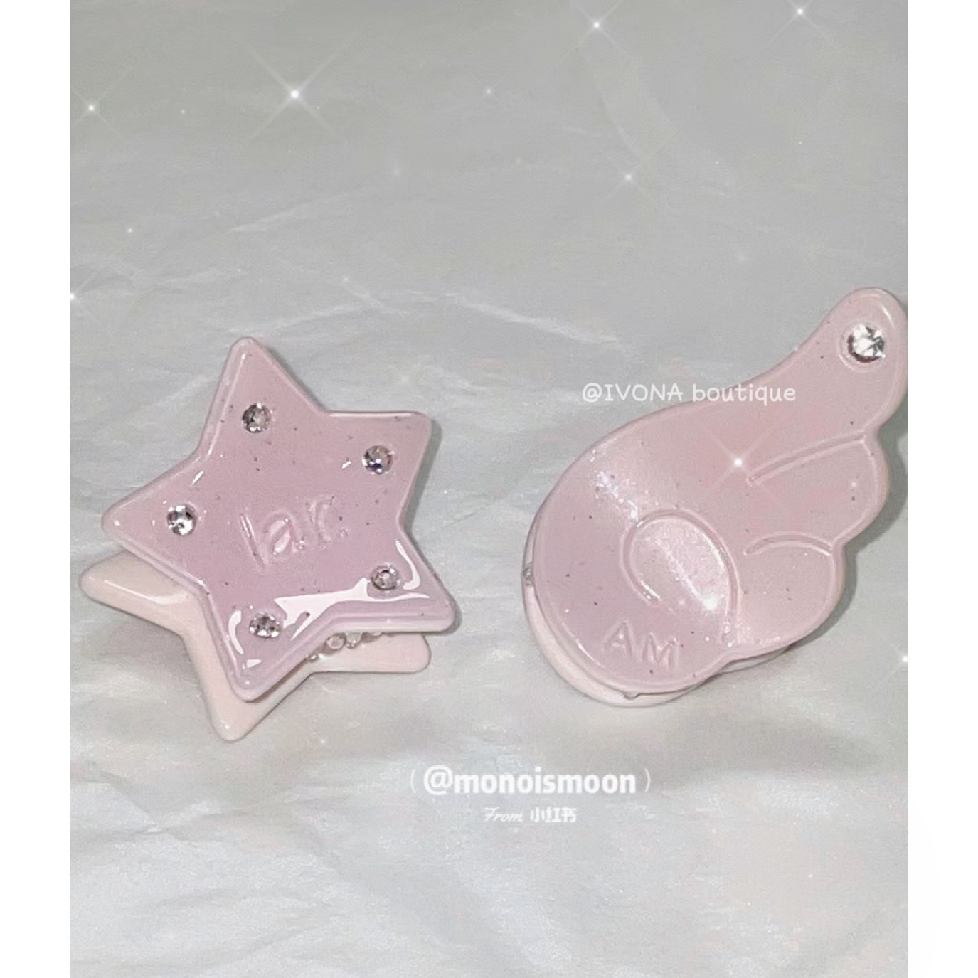IVONA 【星星天使】甜美马卡龙色质感水钻五角星翅膀迷你刘海抓夹