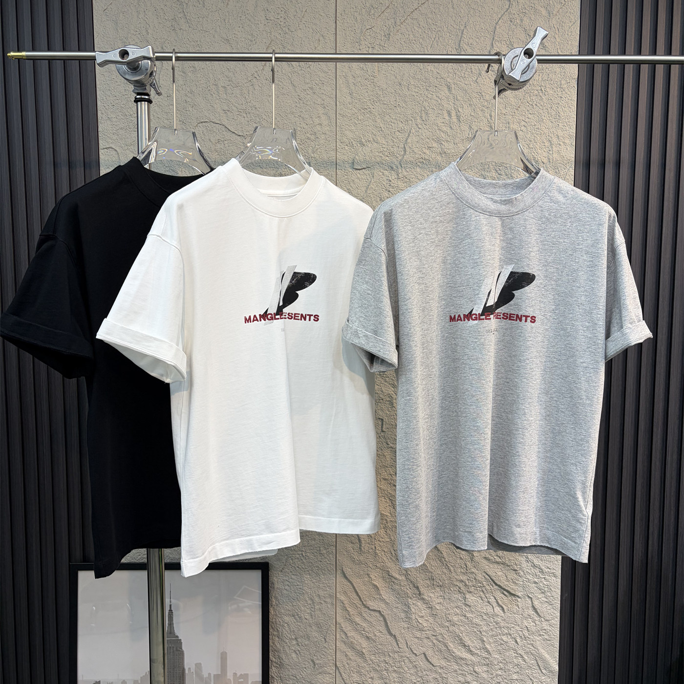 高定水洗纯棉印花短袖T恤男宽松