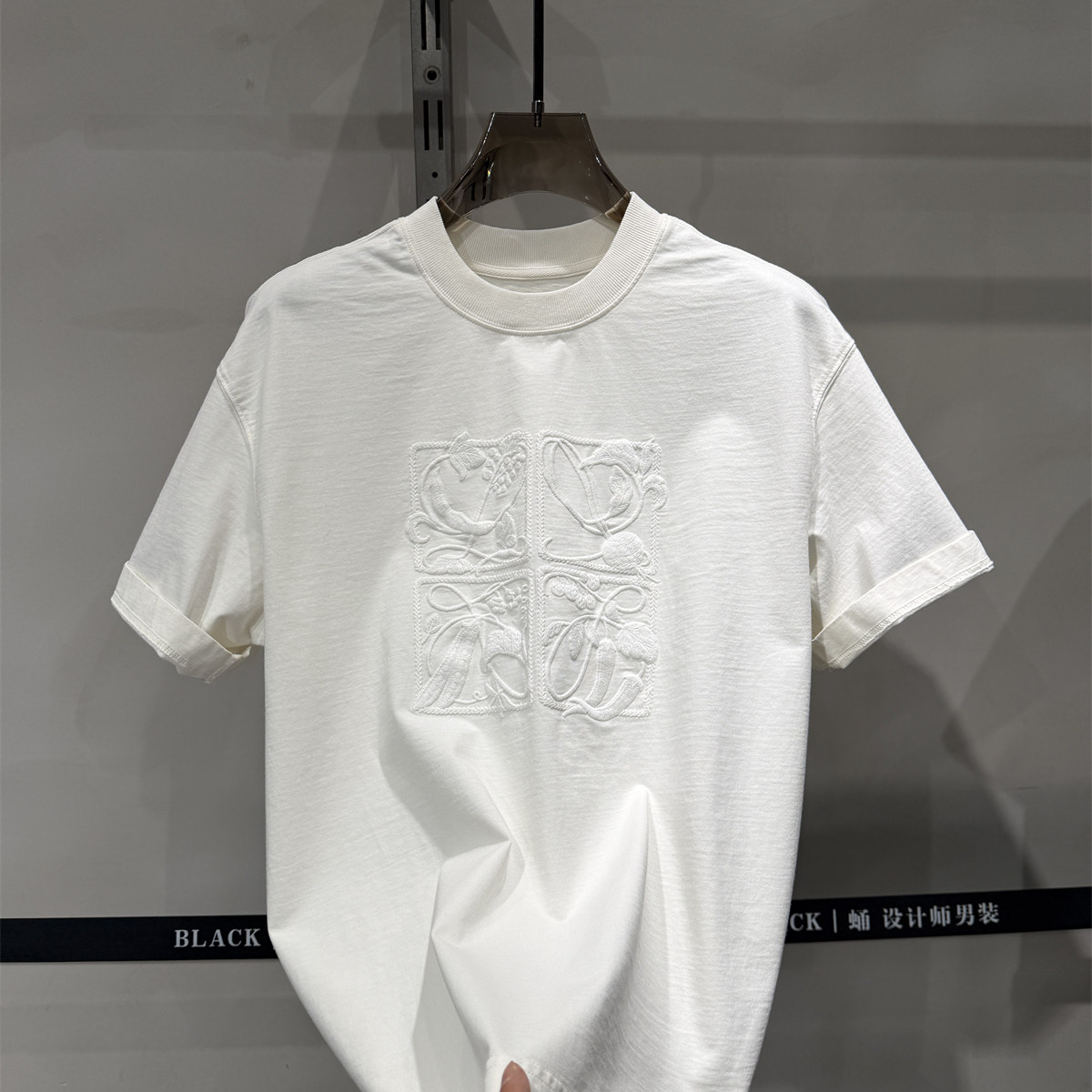 M先生重磅万针刺绣图案纯棉时尚短袖T恤男女同款圆领百搭潮牌上衣
