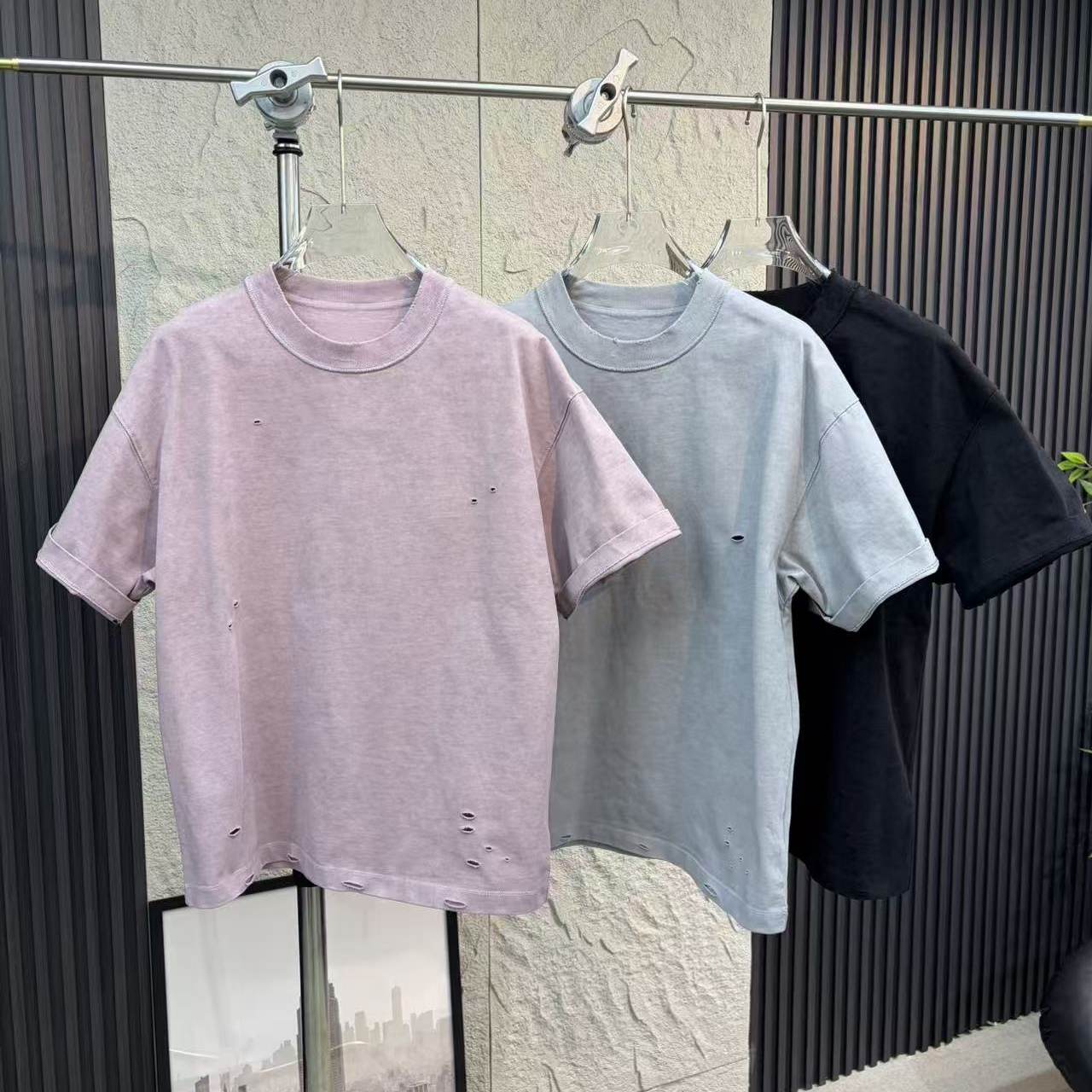 重磅水洗纯棉做旧百搭破洞男女款