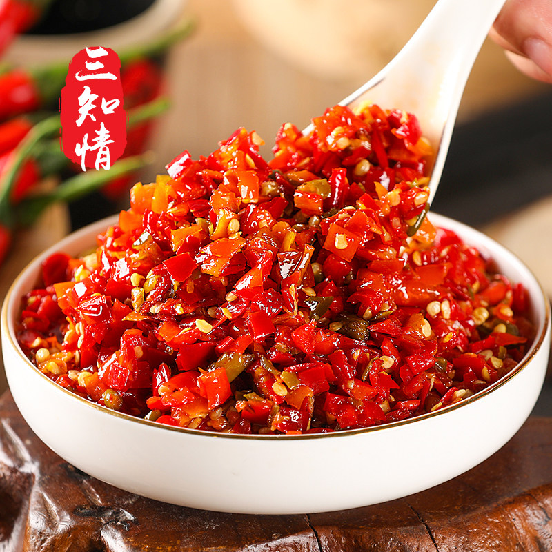 三知情茶油三色椒湖南特产剁椒辣椒拌饭酱自制农家下饭菜280g/瓶,粮油调味/速食/干货/烘焙,辣椒酱,淘宝优惠券,粉丝福利购,淘宝优惠卷
