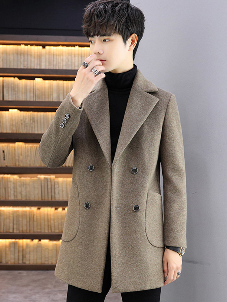 毛呢大衣男士大码新款秋冬季韩版修身中长款加厚休闲西装领外套男,男装,毛呢大衣,淘宝优惠券,粉丝福利购,淘宝优惠卷