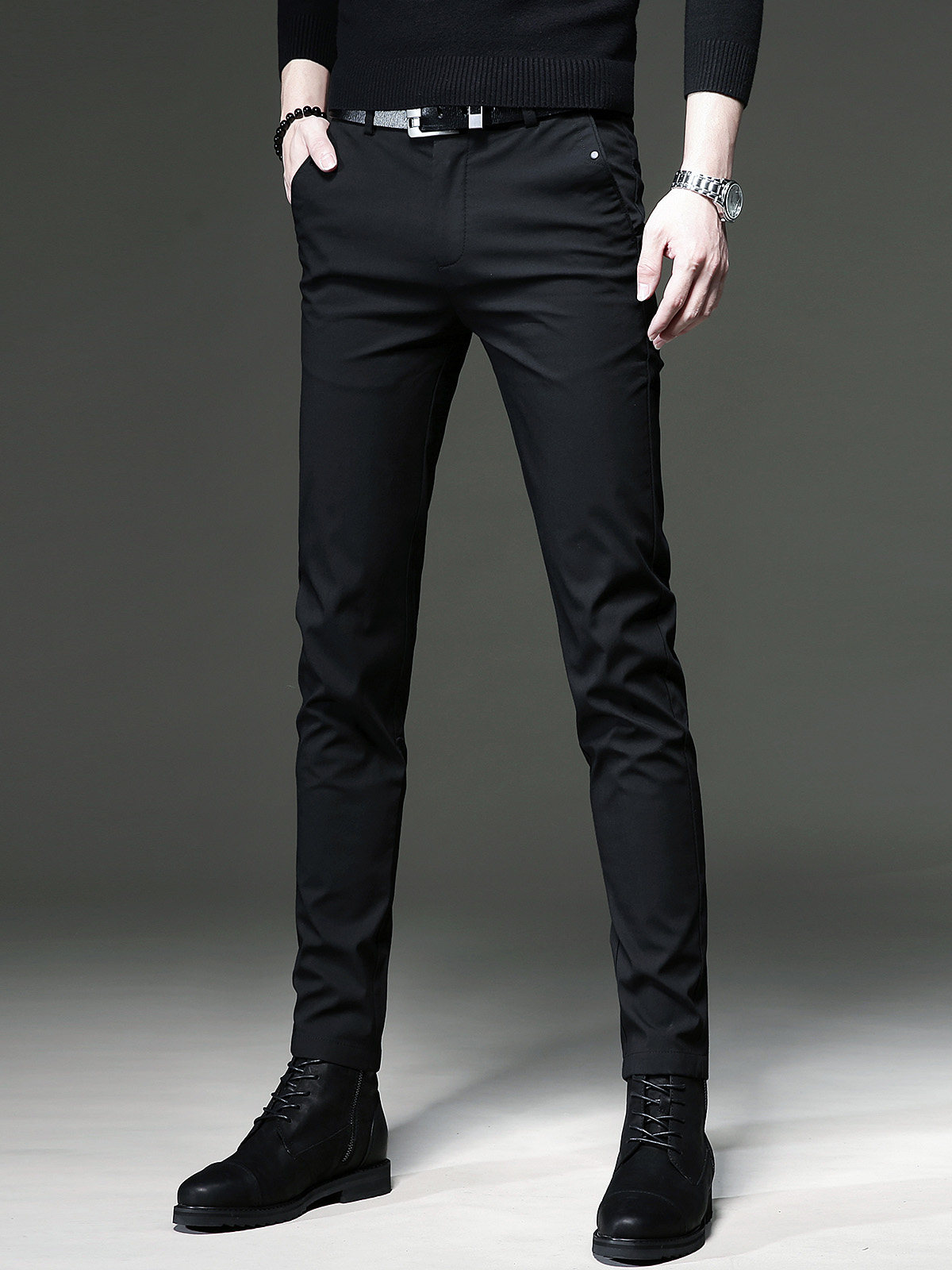 春秋弹力男士休闲裤2025新款潮流修身小脚商务黑色帅气百搭长裤男,男装,休闲裤,淘宝优惠券,粉丝福利购,淘宝优惠卷