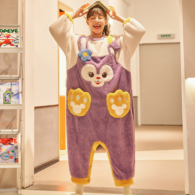 珊瑚绒连体睡衣女冬加绒加厚可爱大码宽松女士孕妇法兰绒秋季睡裙