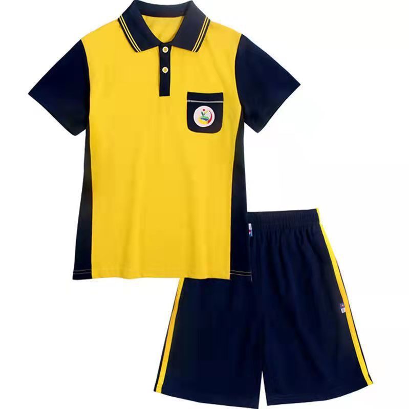 惠州市惠城区纯棉校服公立小学校服黄色短袖短裤长袖长裤翻领套装