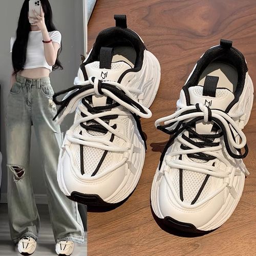 厚底老爹鞋女款2025新款春季爆款增高女鞋子休闲运动鞋配裙子白鞋