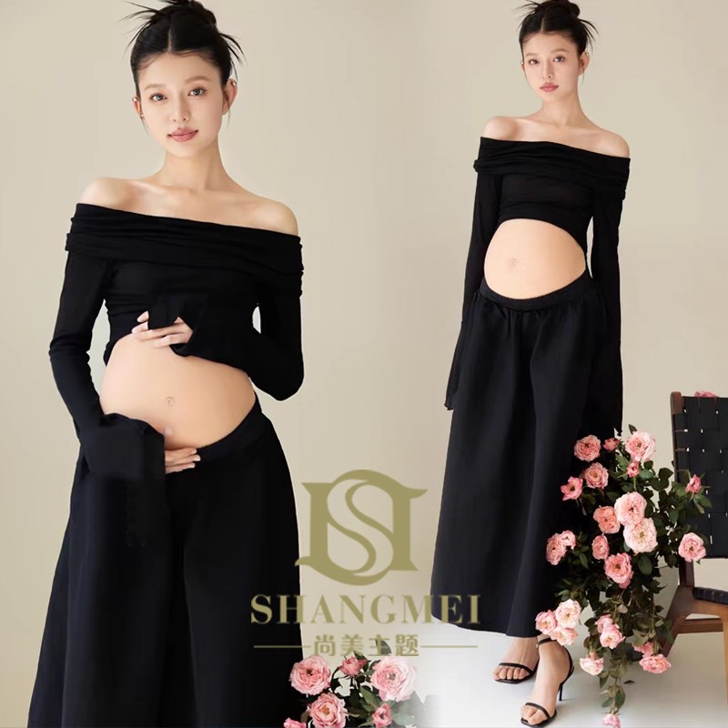 影楼新款孕妇主题服装孕妈艺w术照黑色简约肖像写真摄影生活服装