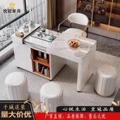 可移动伸缩茶g台家用阳台小型茶车烧水壶一体奶油风岩板茶桌椅组