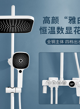 白色淋浴花洒套装家用卫浴恒温全铜数G显龙头浴室冷热增压沐浴喷