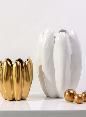 新款客厅插花陶瓷花瓶摆件简约北欧白色哑光大花瓶家居饰品