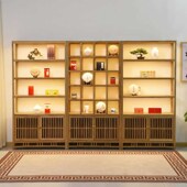 实木新中式 博古架南榆木多宝x阁多层陈列置物架书架茶叶茶室缘之