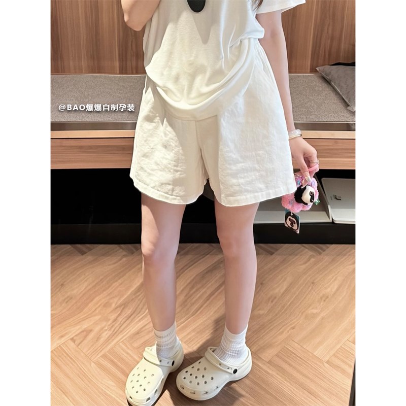 孕妇棉麻短c裤子夏季薄款外穿夏装打底裤托腹白色宽松三分阔腿热
