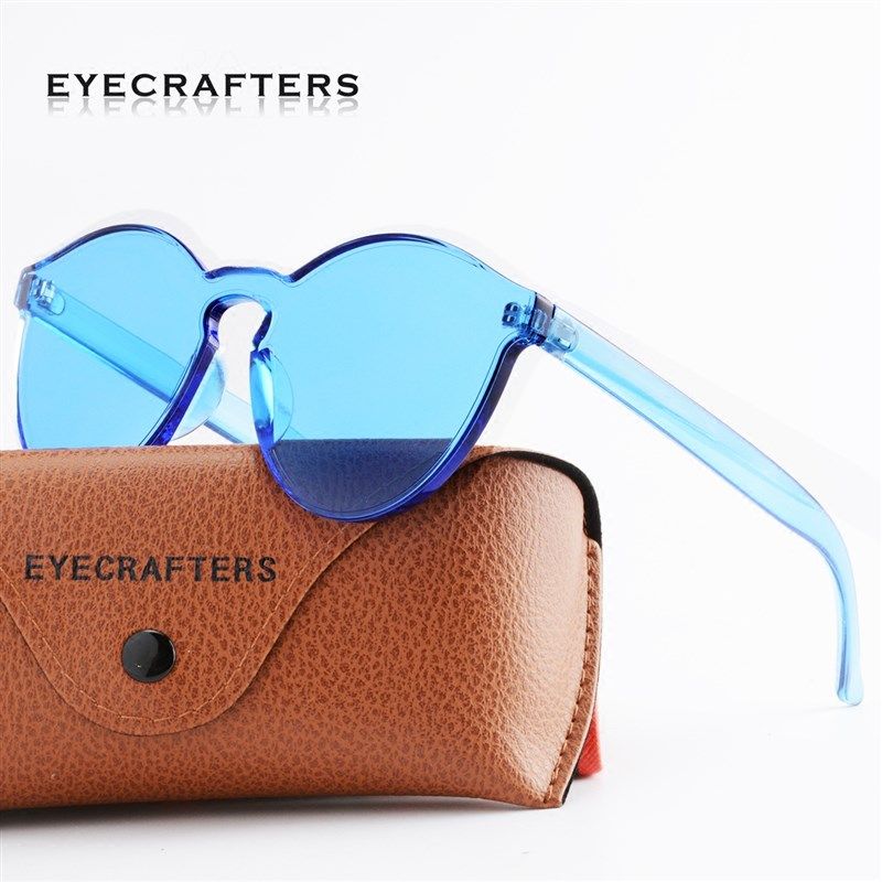 新款清新透明糖果彩色太阳眼镜女海洋片覆古无框韩版T圆脸太阳眼