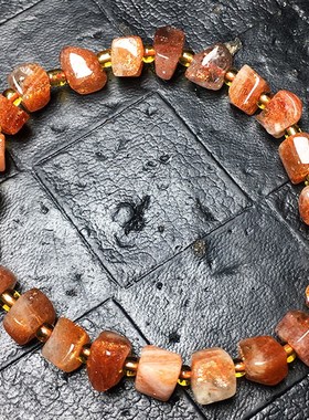 走量天然太阳石手链金沙草莓晶随形橙红色水晶情侣款单圈手串饰品