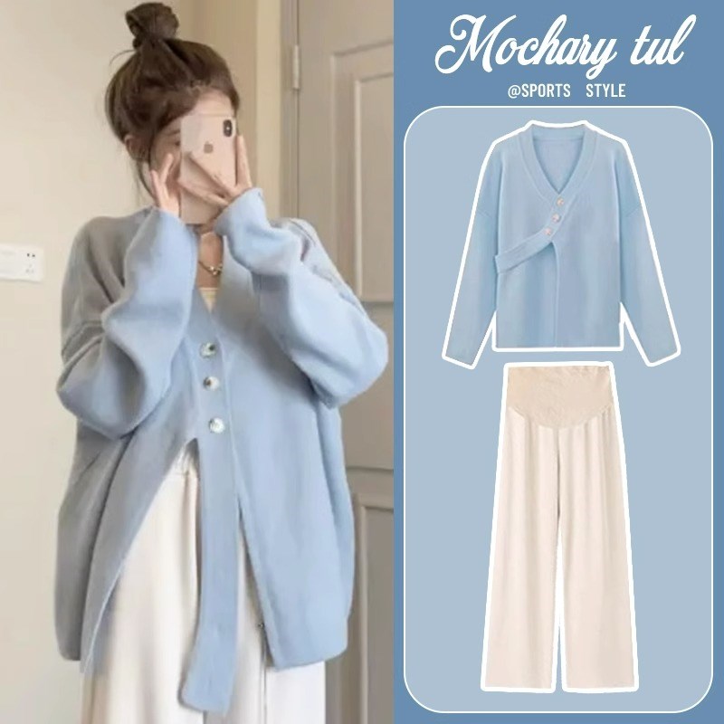 孕妇装秋冬款2024新款套装时尚洋气G时髦V毛衣遮肚子春秋装高级感