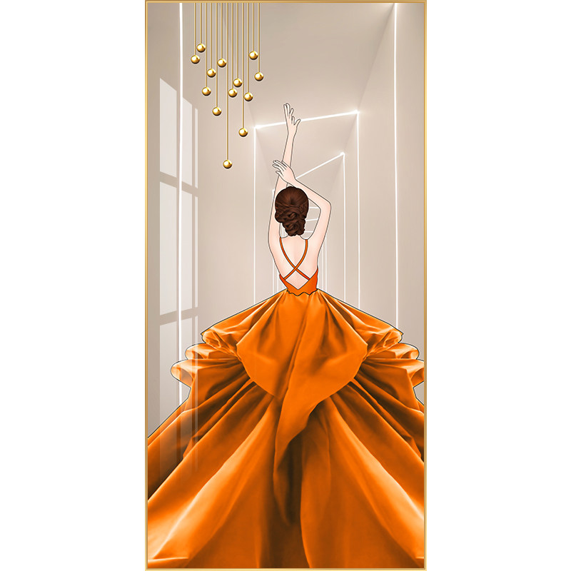 舞动人生玄关装饰j画轻奢走廊竖版挂画抽象人物入户画过道装饰网