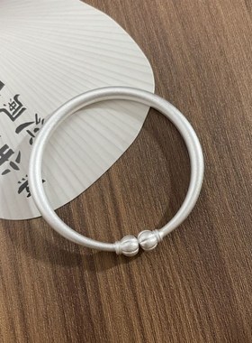 999纯银手镯女古法磨砂时尚开口南瓜蒜头实心纯银镯子送女友礼物