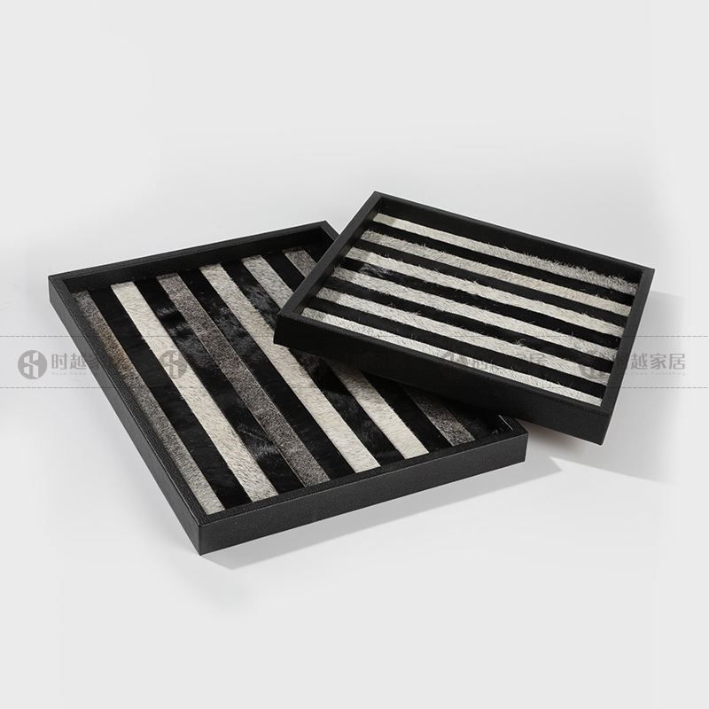 轻奢现代条纹马毛托盘样板间客厅茶几收纳盘售楼部香薰盘装饰摆件,家居饰品,果盘/果篓,淘宝优惠券,粉丝福利购,淘宝优惠卷