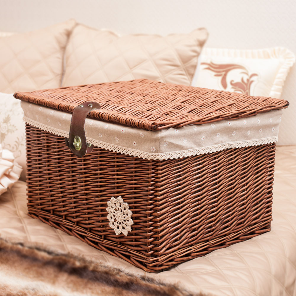 柳编收纳箱大号带锁扣藤编收纳筐带盖H衣服筐藤筐篮子储物箱整理