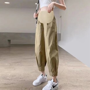 孕妇裤子女秋装外穿工装哈伦裤显瘦宽F松大尺码束脚罗卜裤时尚九