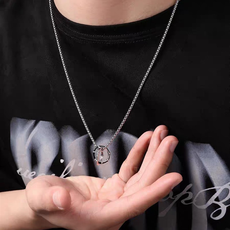 竹节纯银项链男潮流高级感简约男生小众毛衣链生日礼物送男友吊坠