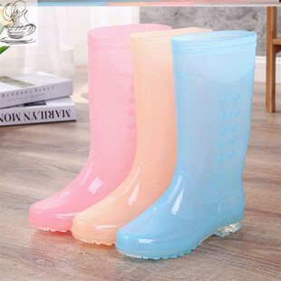 雨鞋女款中筒果冻色雨靴夏天防z水鞋女式干活套鞋高筒成人胶鞋防