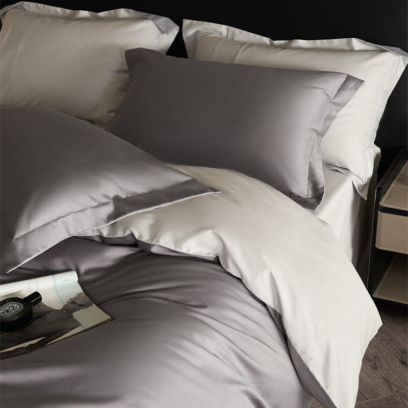 100支长绒棉轻奢灰纯棉四件套1.A5m1.8米公寓全棉床单被套床上用