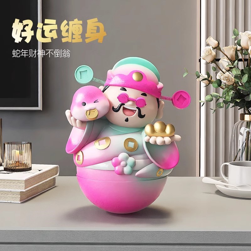 2025蛇年吉祥物摆件不倒翁财神爷手办店铺前台收银台装饰新年礼物