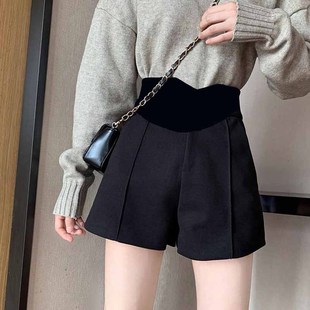 毛呢短裤孕妇秋冬阔腿短裤宽松显瘦打底托腹O靴裤加厚a字高腰裤子