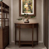 实木半圆a入户玄关桌靠墙玄关台边桌窄现代进门客厅装 饰墙边柜供