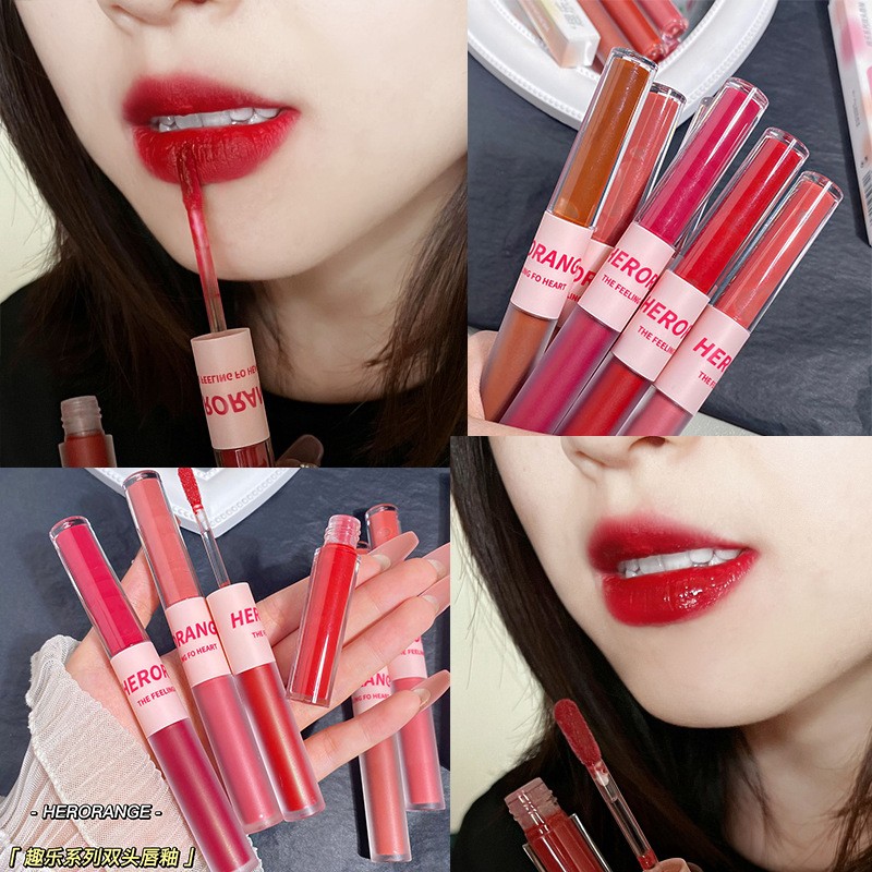 双头唇釉雾面丝绒显白唇彩持久显色水润嘟嘟唇趣乐系列~HERORANGE