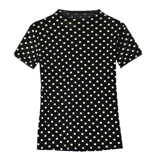 夏季半高领上衣女短袖网纱打底衫修身显瘦百搭波点半袖薄款T恤衫