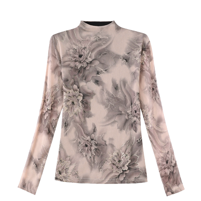 半高领打底衫网纱长袖修身上衣