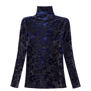 秋冬新款加绒加厚打底衫女半高领蕾丝上衣金丝绒长袖T恤洋气小衫