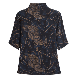 秋季新款高领打底衫女中袖上衣修身显瘦亮丝印花洋气小衫网纱T恤