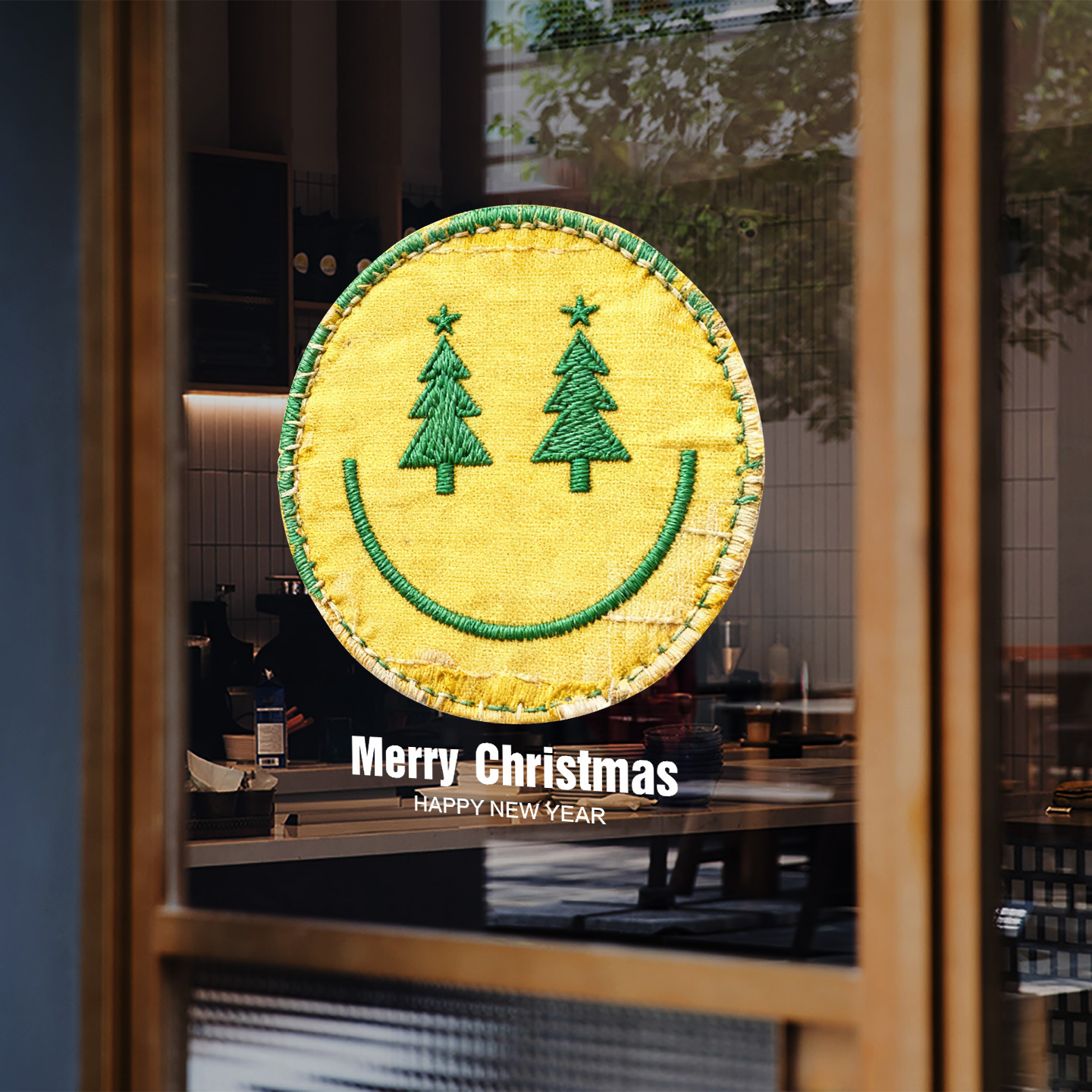 圣诞表情包装饰品橱窗窗花贴画布艺拼接圣诞树玻璃门贴纸静电窗贴