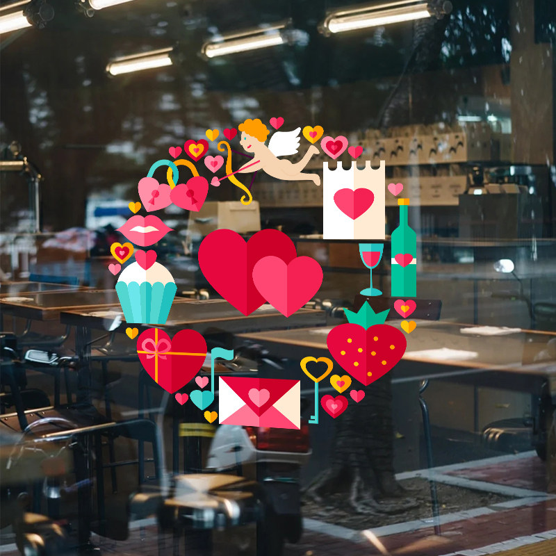 七夕爱心玻璃贴纸礼物花环装饰布置情人节橱窗花创意喜庆静电贴画,家居饰品,玻璃膜/贴,淘宝优惠券,粉丝福利购,淘宝优惠卷