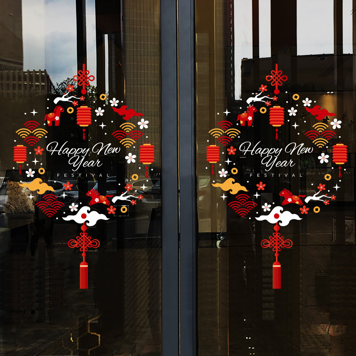 马年新年店铺门贴纸玻璃门装饰贴