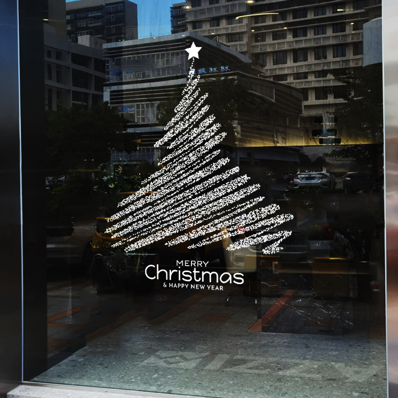 圣诞树装饰橱窗白色雪花氛围感