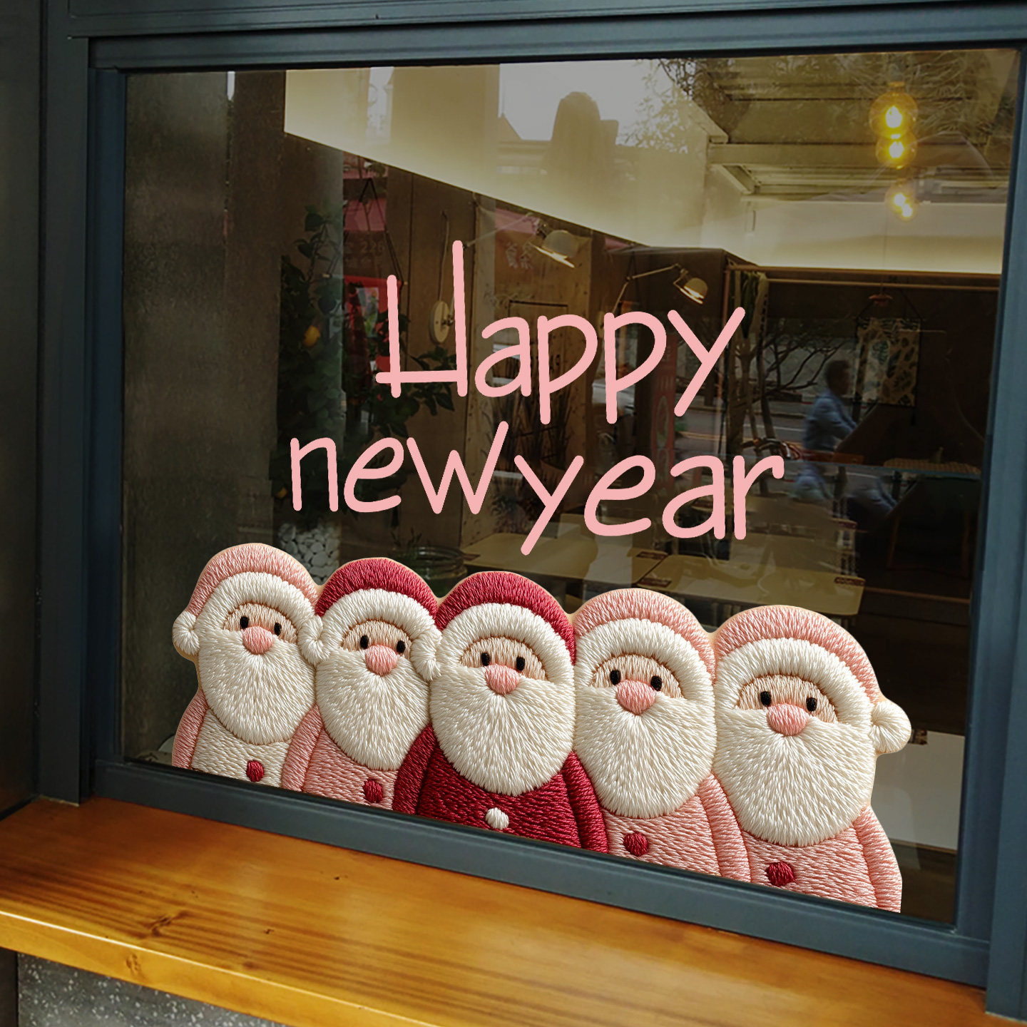 店铺玻璃门腰线装饰布艺圣诞老人