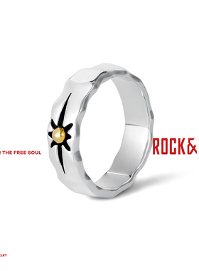 [新年礼物]ROCKRIDE自由宽圈星芒戒指 925银男女高级情侣明星同款