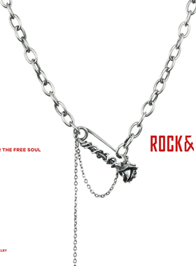 [圣诞礼物]ROCKRIDE 挚爱别针项链 纯银女银饰男高级设计感欧美
