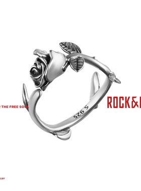 ROCKRIDE Rose荆棘玫瑰花戒指 925纯银男士开口女简约