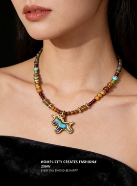 复古轻奢独角兽吊坠锁骨链女款