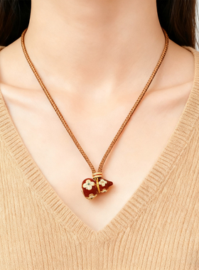 设计师款复古红珐琅葫芦项链