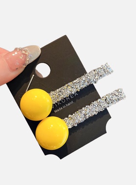 韩国新款黄色珠子细钻发夹精致珠珠碎发夹小众刘海夹闪闪高级发卡