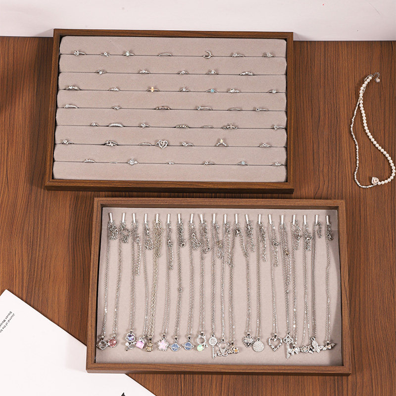 便雅饰品收纳托盘胡桃色珠宝商场柜台看货盘首饰陈列直播摆摊展示