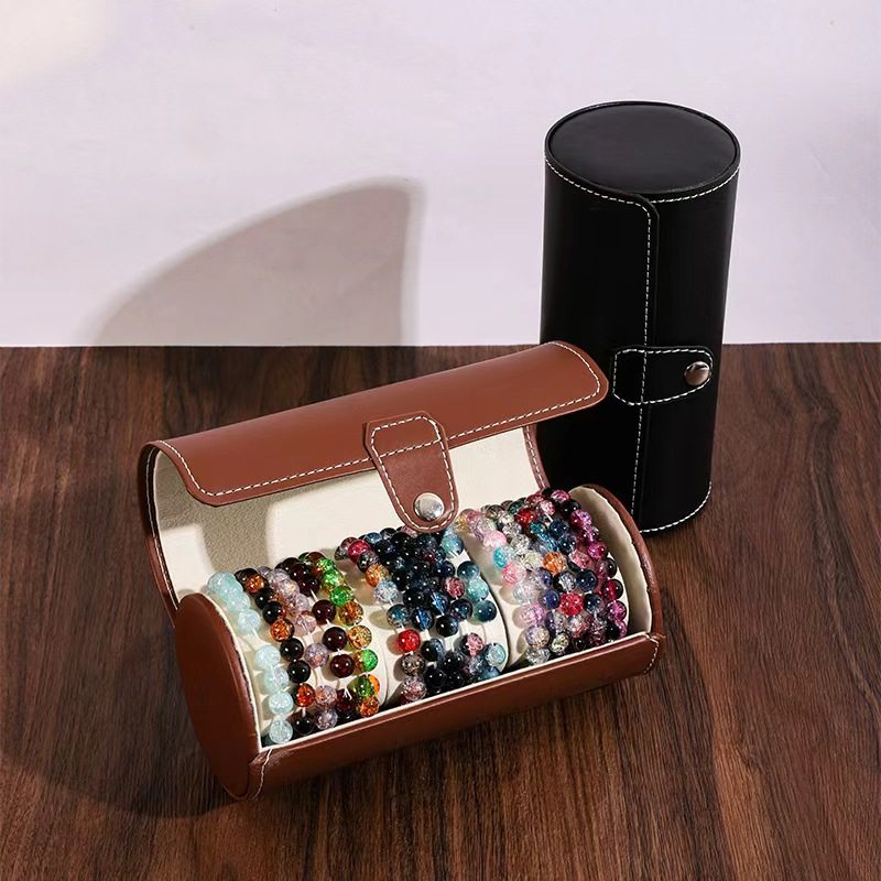 便雅皮革创意圆筒水晶手串收纳盒便携防尘手链手表收藏盒收纳包,收纳整理,首饰盒,淘宝优惠券,粉丝福利购,淘宝优惠卷