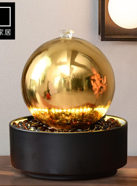 桌面流水摆件小办公桌装饰高档乔迁新居送礼金色循环水茶台摆设